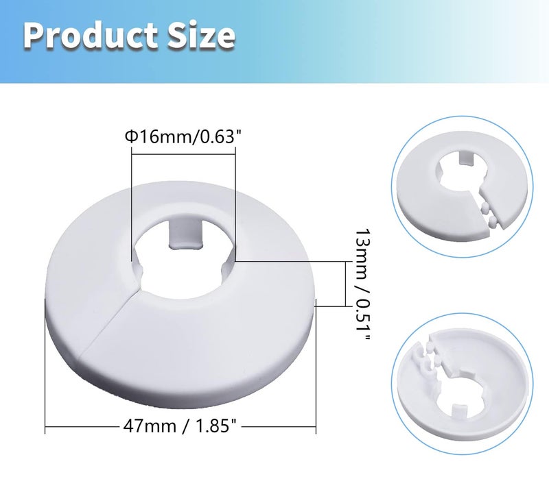 MroMax Fit 1/2" White Plastic PP Pipe Cover, 16mm (5/8") 6Pcs Flange Water Pipe Decoration Escutcheon, Snap-On Cap for Kitchen Valve, Sink Toilet Inflow Pipes, to Hide Gaps and Update Plumbing Look - Image 3